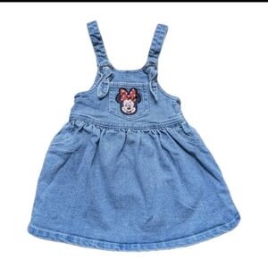 DISNEY JUNIOR Denim Jean Minnie Mouse Winking Embroidered Jumper 12 Months EUC